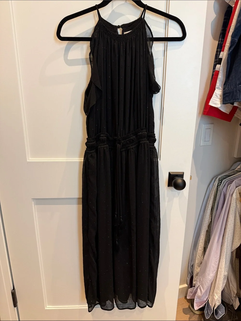 Michael Kors Black Halter Cocktail Dress with Smocked Waist